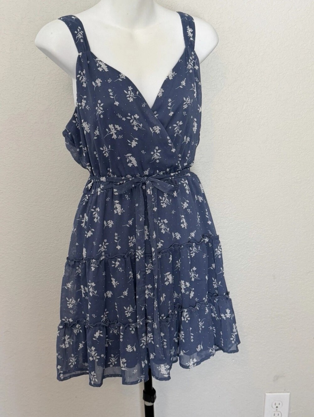 Women's Navy Blue Floral Tiered Sundress